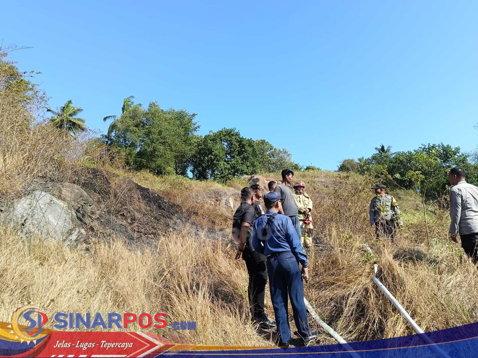 Tanggap Bencana! Polsek Tanjung dan Damkar KLU Padamkan Karhutla di Desa Sama Guna