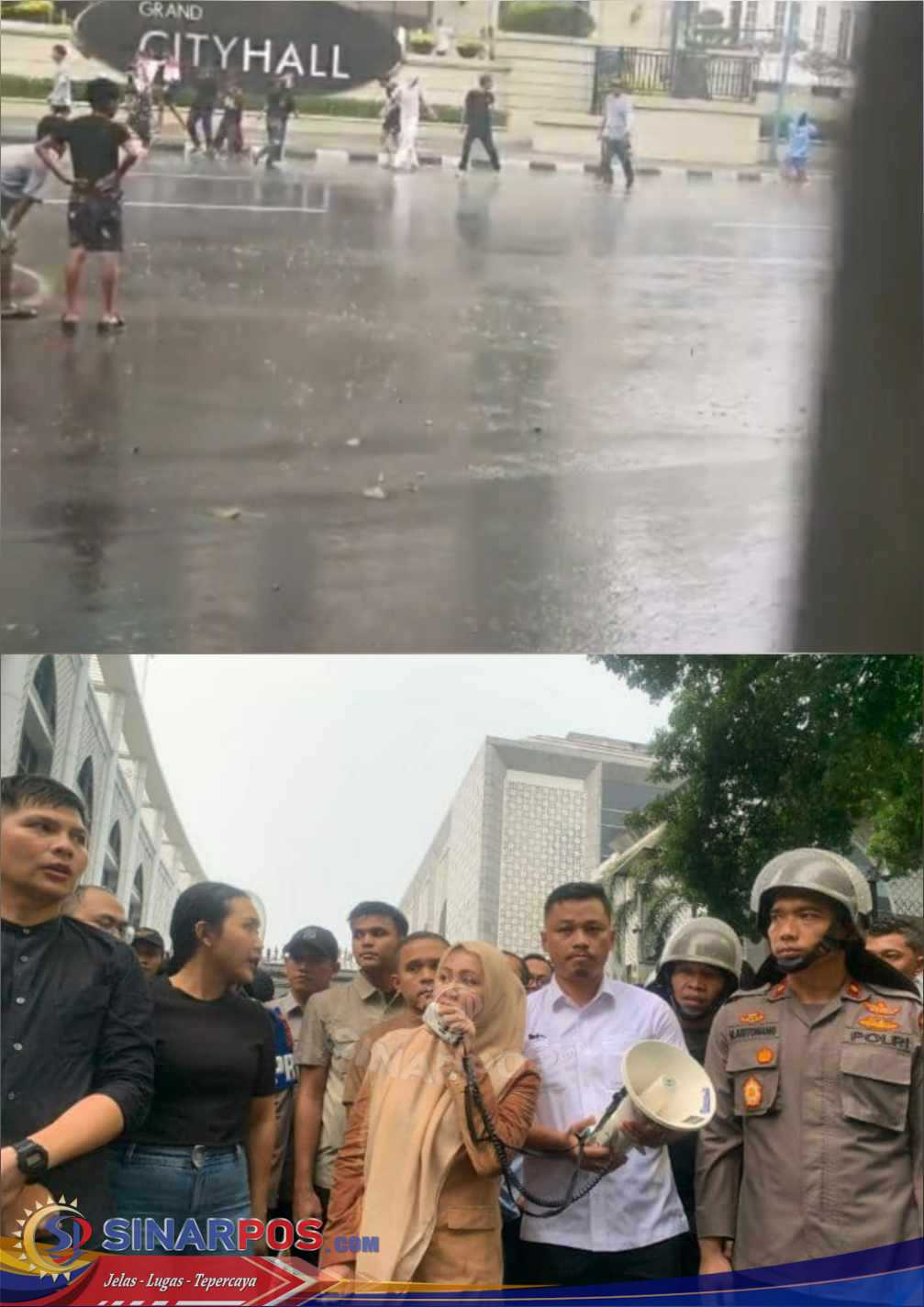 Diguyur Hujan!! Ketua DPRD Sumut Erni Ariyanti Sitorus Akhirnya Temui Ratusan Massa Aksi