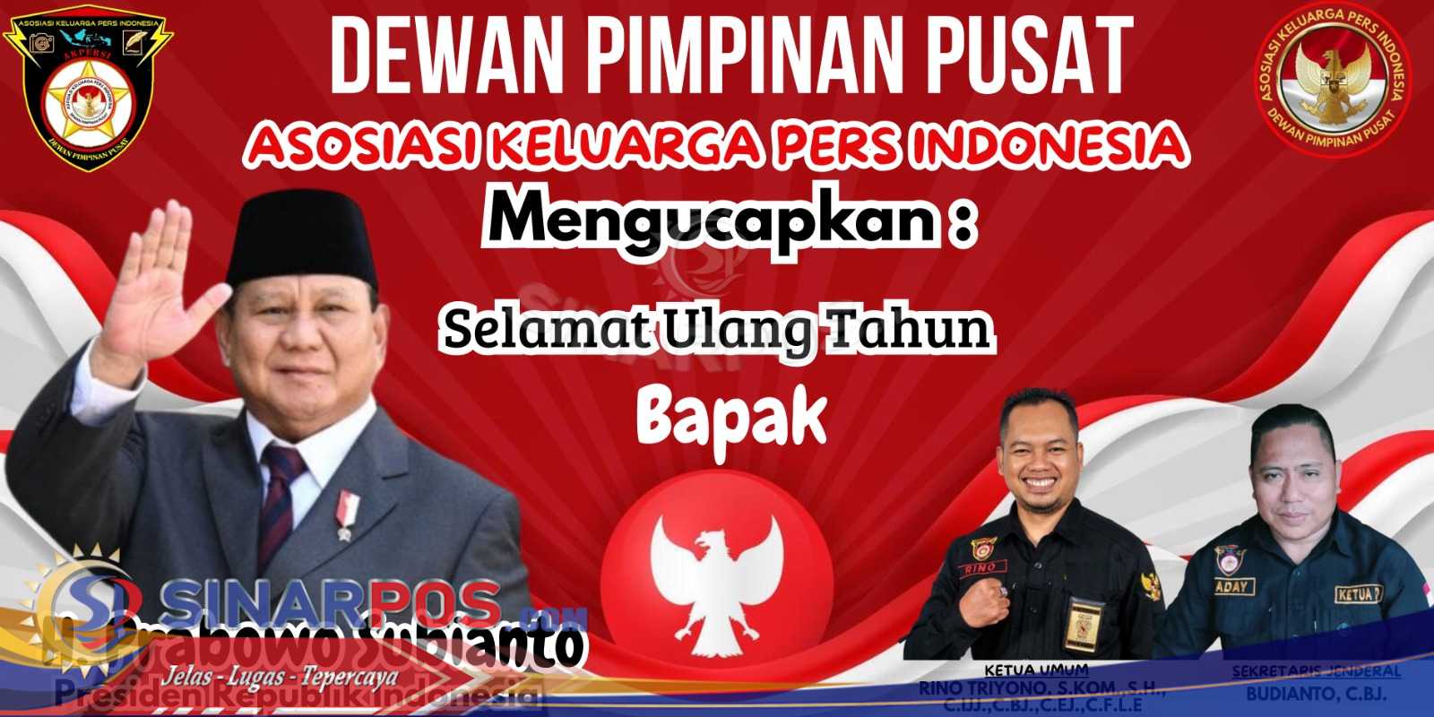 DPP Akpersi Sampaikan Doa Dan Dukungan Untuk Presiden RI H. Prabowo Subianto Di Usia Ke-74