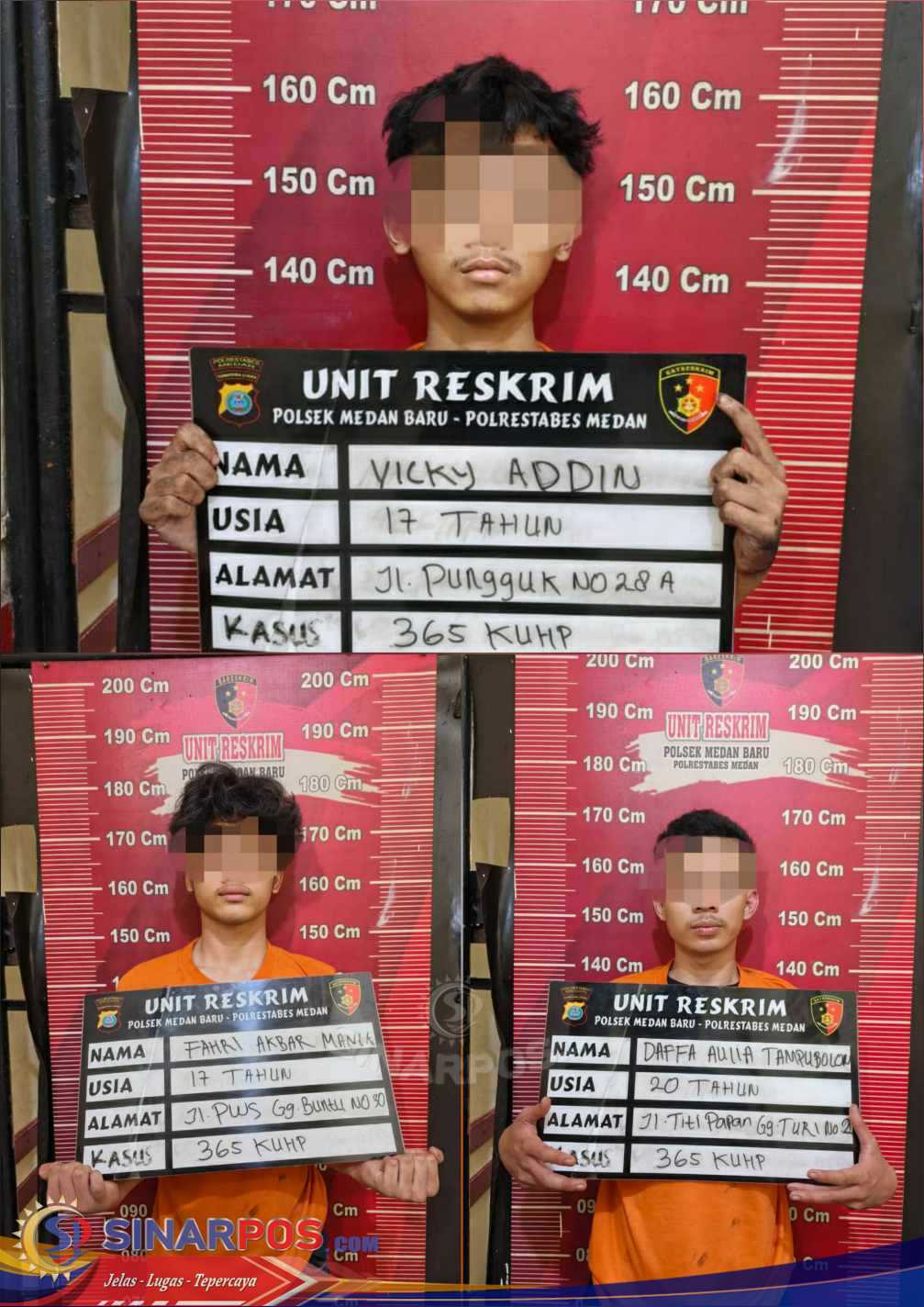 Kurang dari 12 Jam!! Tim Reskrim Polsek Medan Baru Berhasil Ringkus 3 Komplotan Begal