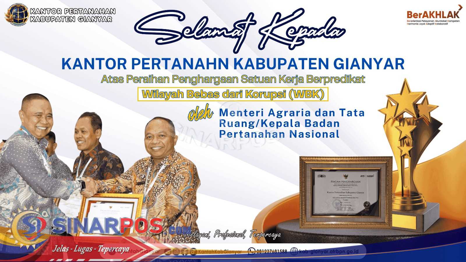 Kantor Pertanahan Gianyar Raih WBK, Bukti Nyata Integritas dan Pelayanan Publik Terbaik !