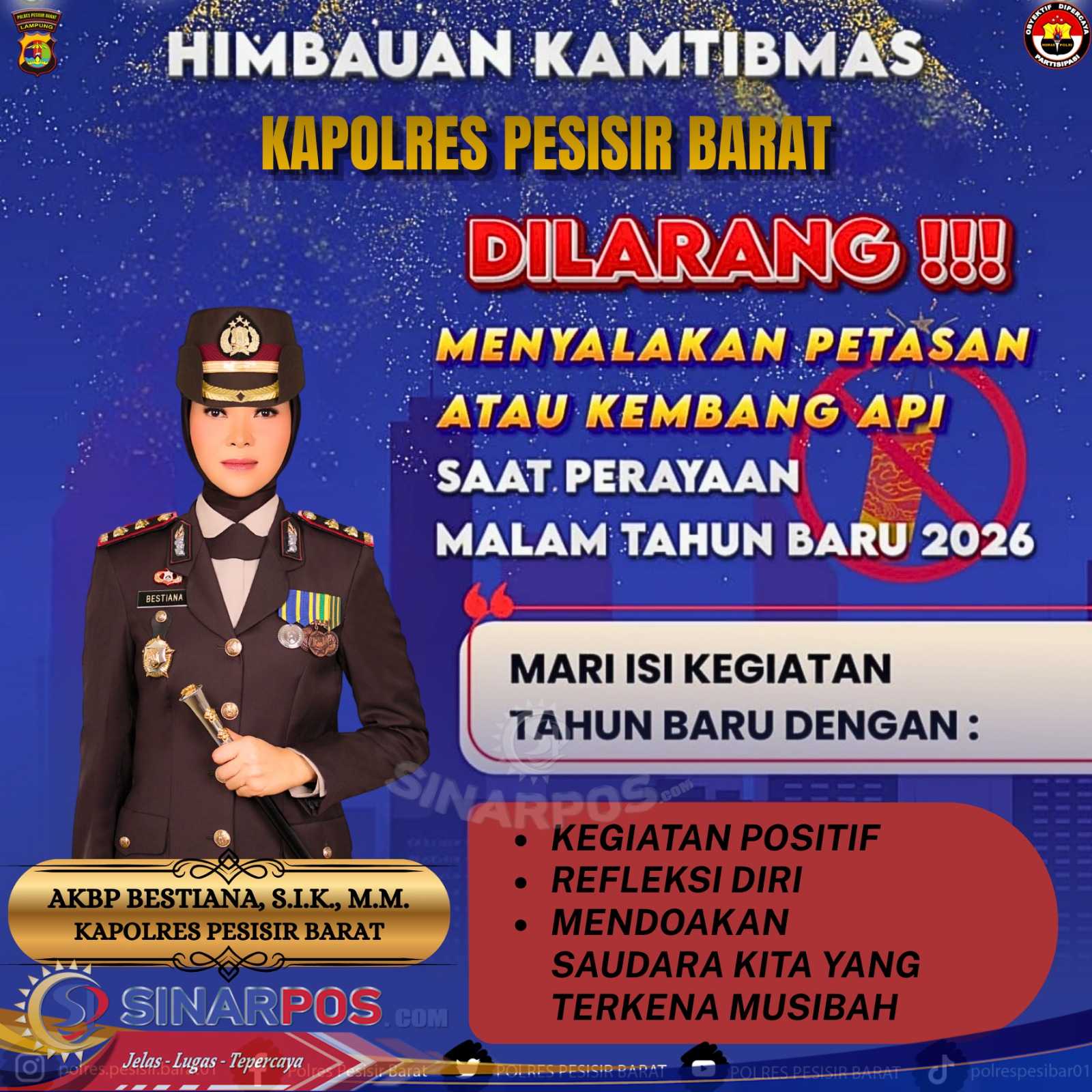 Polres Pesisir Barat Himbau Masyarakat Tidak Rayakan Malam Tahun Baru Secara Euforia dan Dilarang Menyalakan Kembang Api
