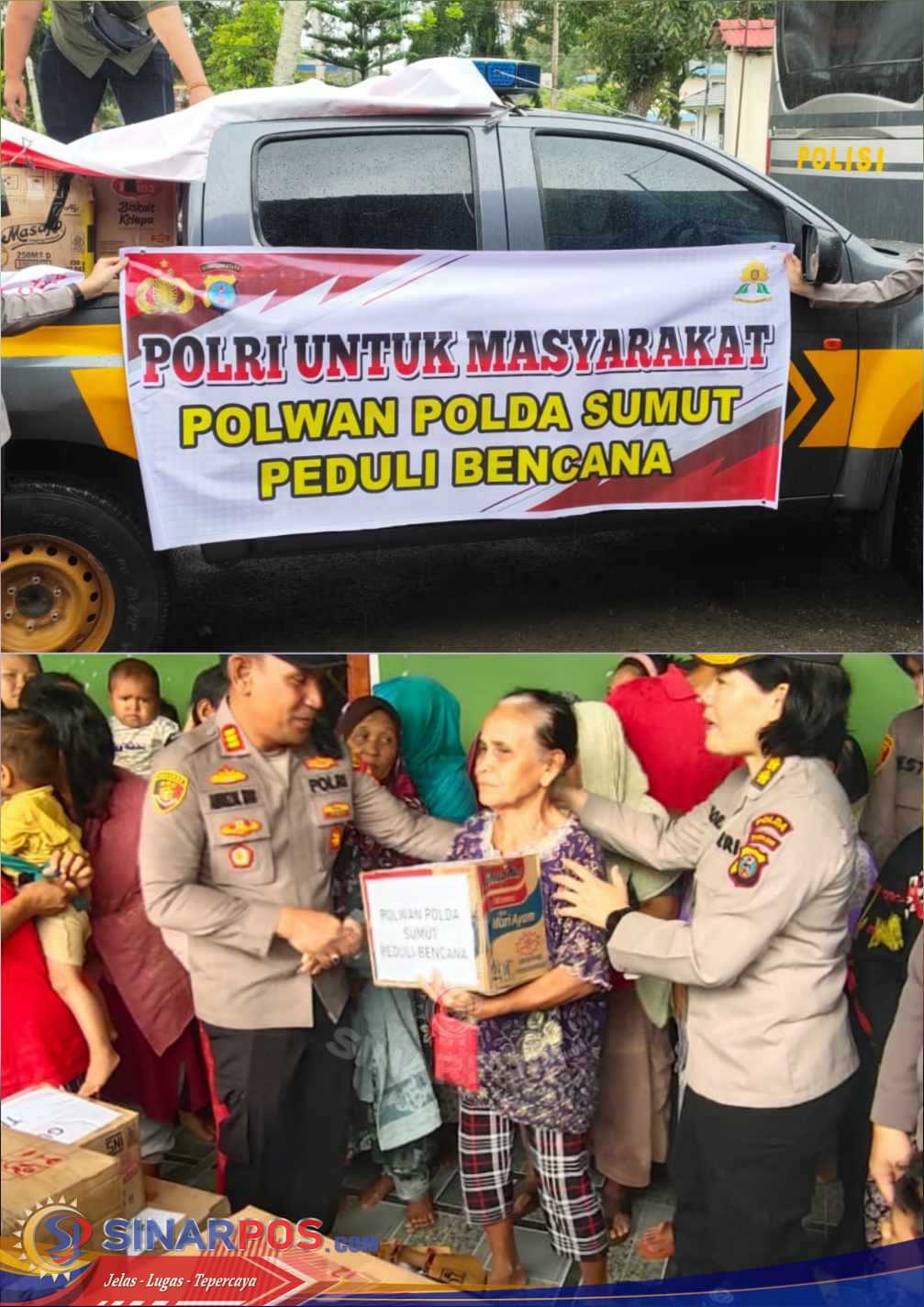 Polwan Polda Sumut Salurkan Bantuan Sosial kepada Korban Banjir di Pangkalan Brandan