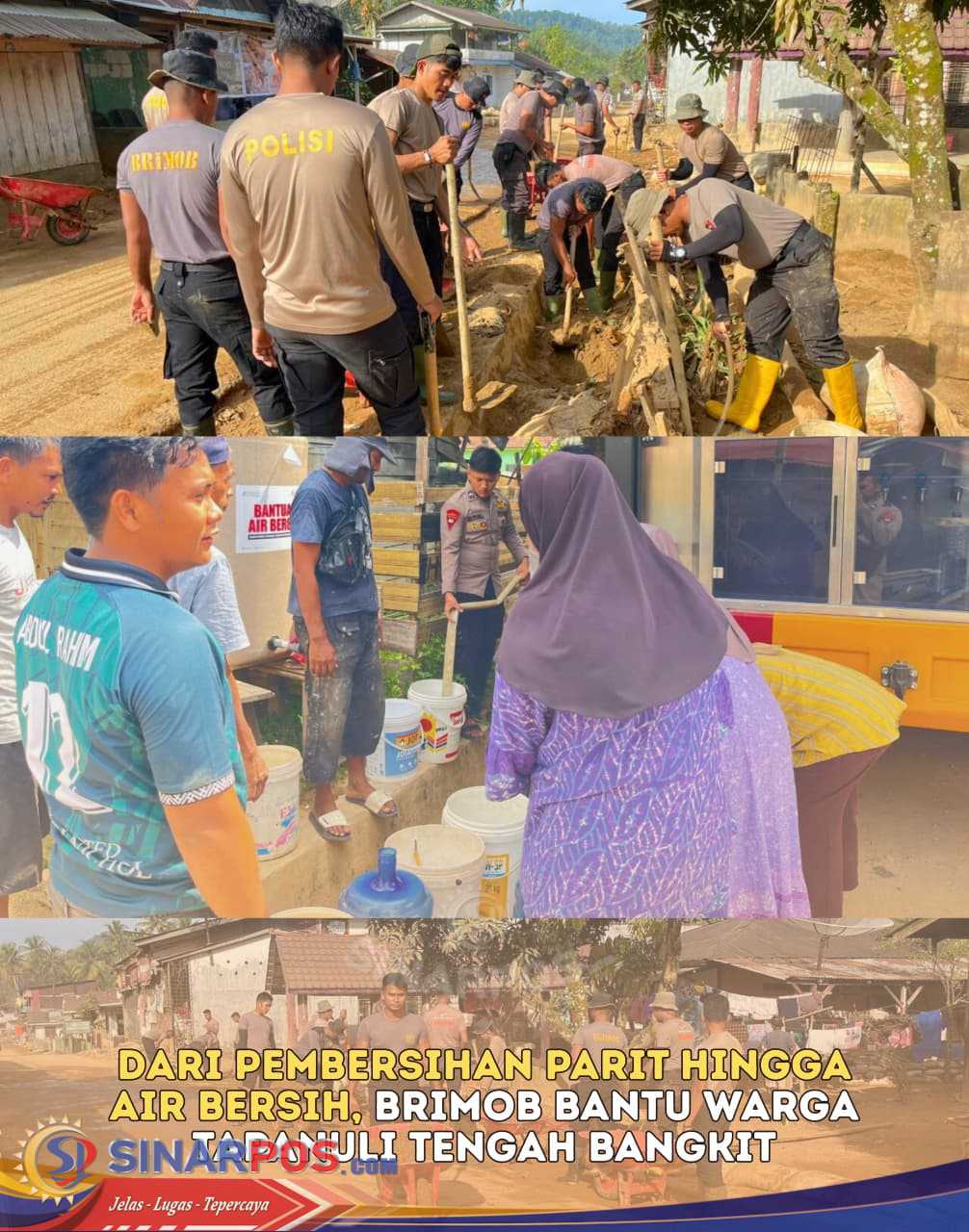 Dari Pembersihan Parit hingga Air Bersih, Brimob Bantu Warga Tapanuli Tengah Bangkit