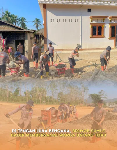 Ditengah Luka Bencana, Brimob Polda Sumut Hadir Membersamai Warga Batang Toru