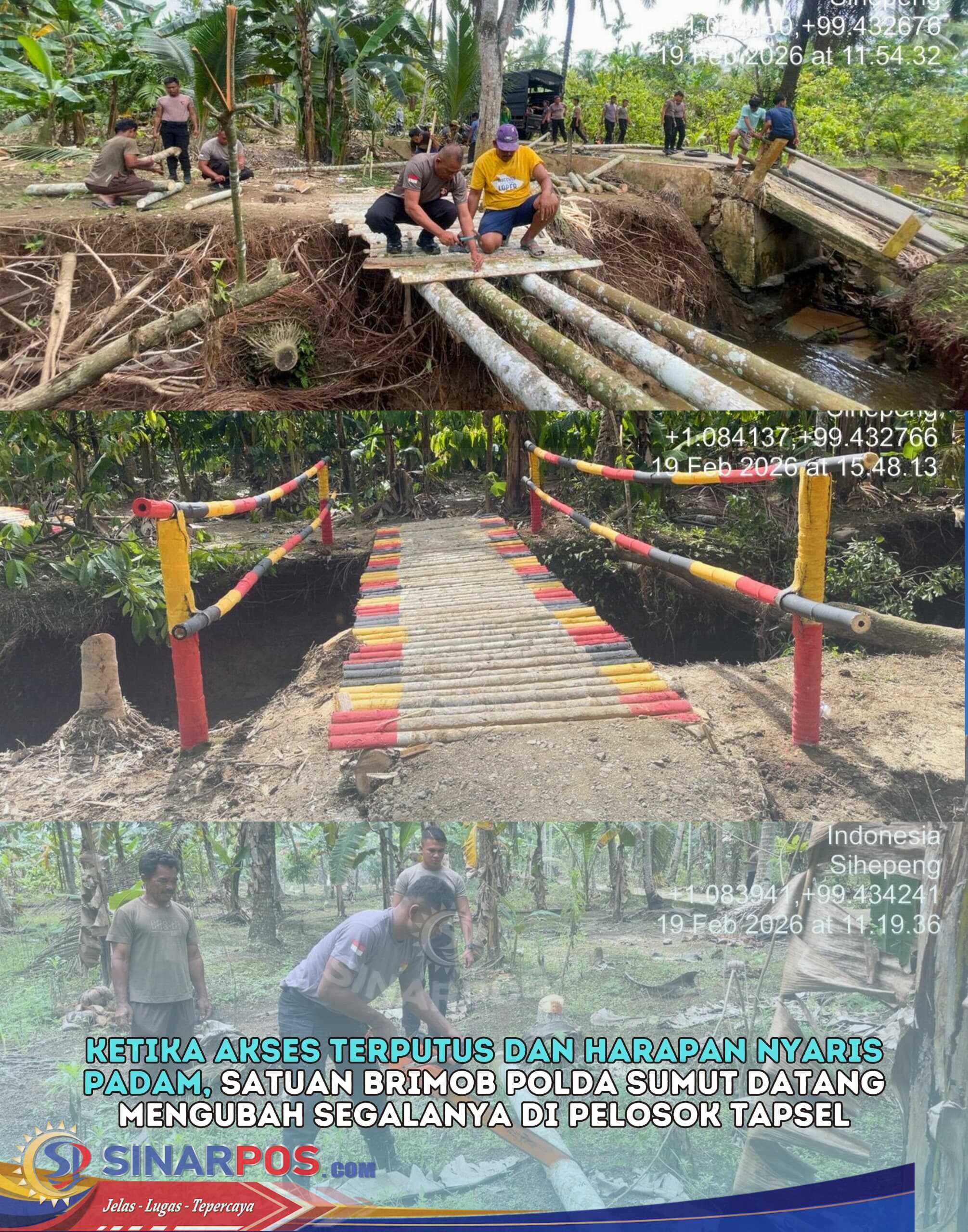 Brimob Polda Sumut Bangun Jembatan Darurat di Pelosok Tapsel, Akses Warga Kembali Terhubung