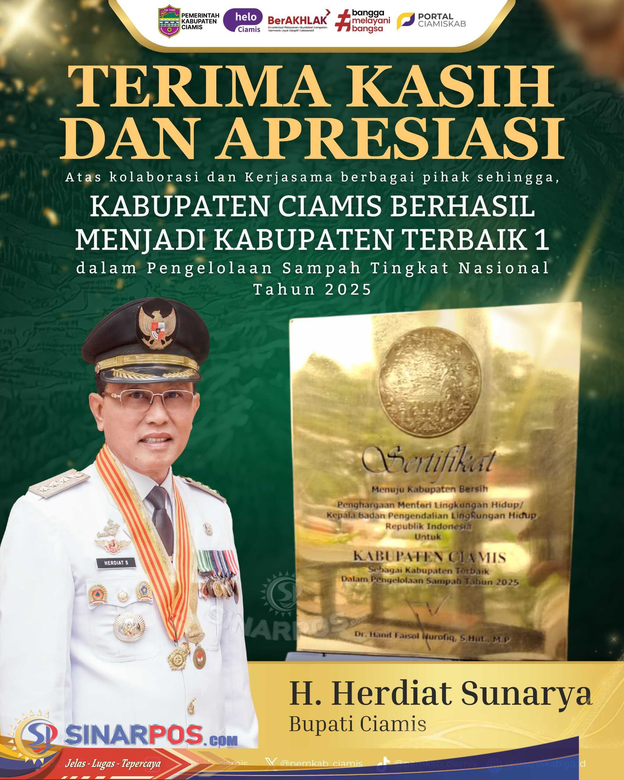 Ciamis Raih Peringkat Pertama Nasional Pengelolaan Sampah, Kolaborasi Jadi Kunci Keberhasilan