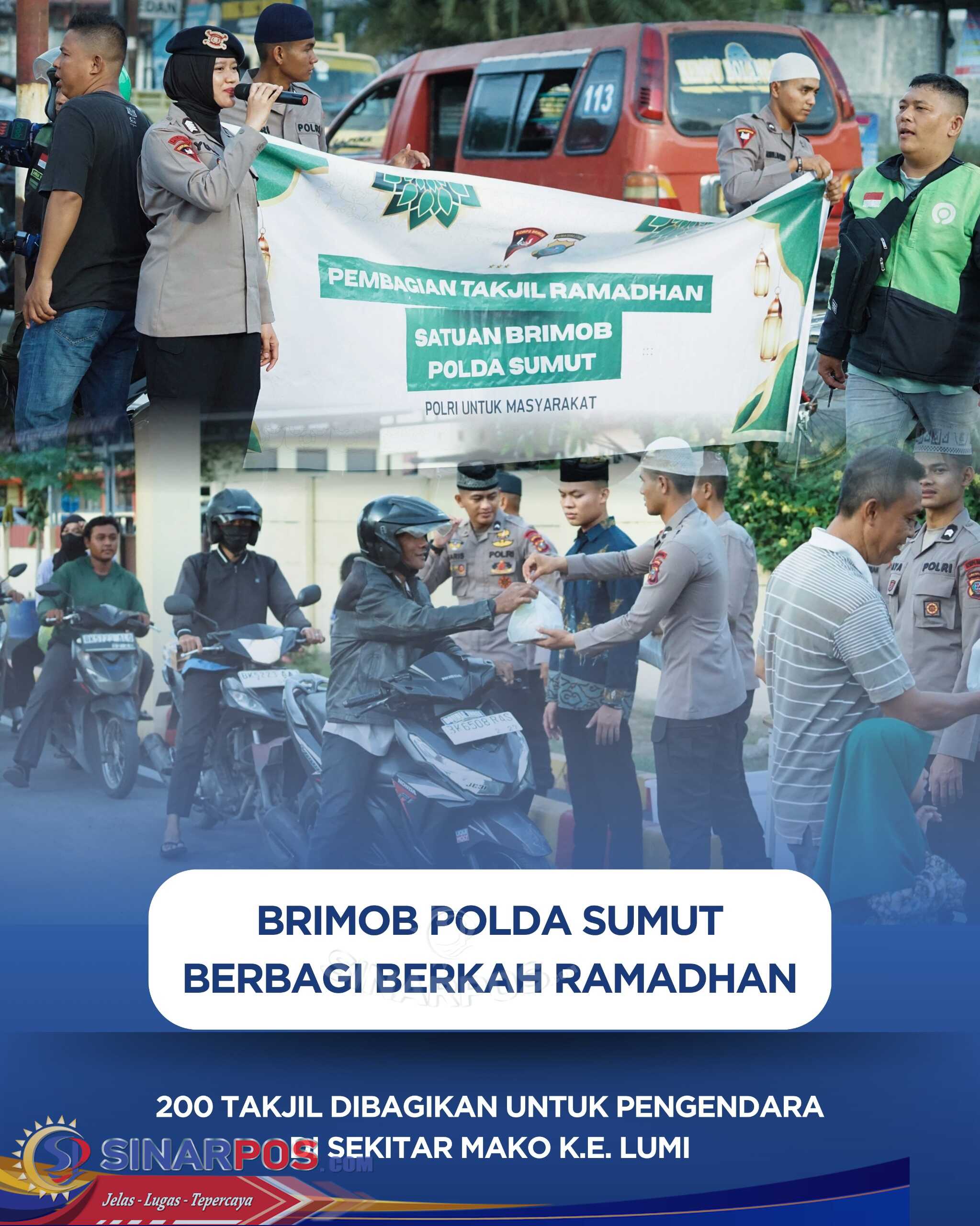 Brimob Polda Sumut Berbagi Berkah Ramadhan, 200 Takjil Dibagikan untuk Pengendara di Sekitar Mako K.E. Lumi