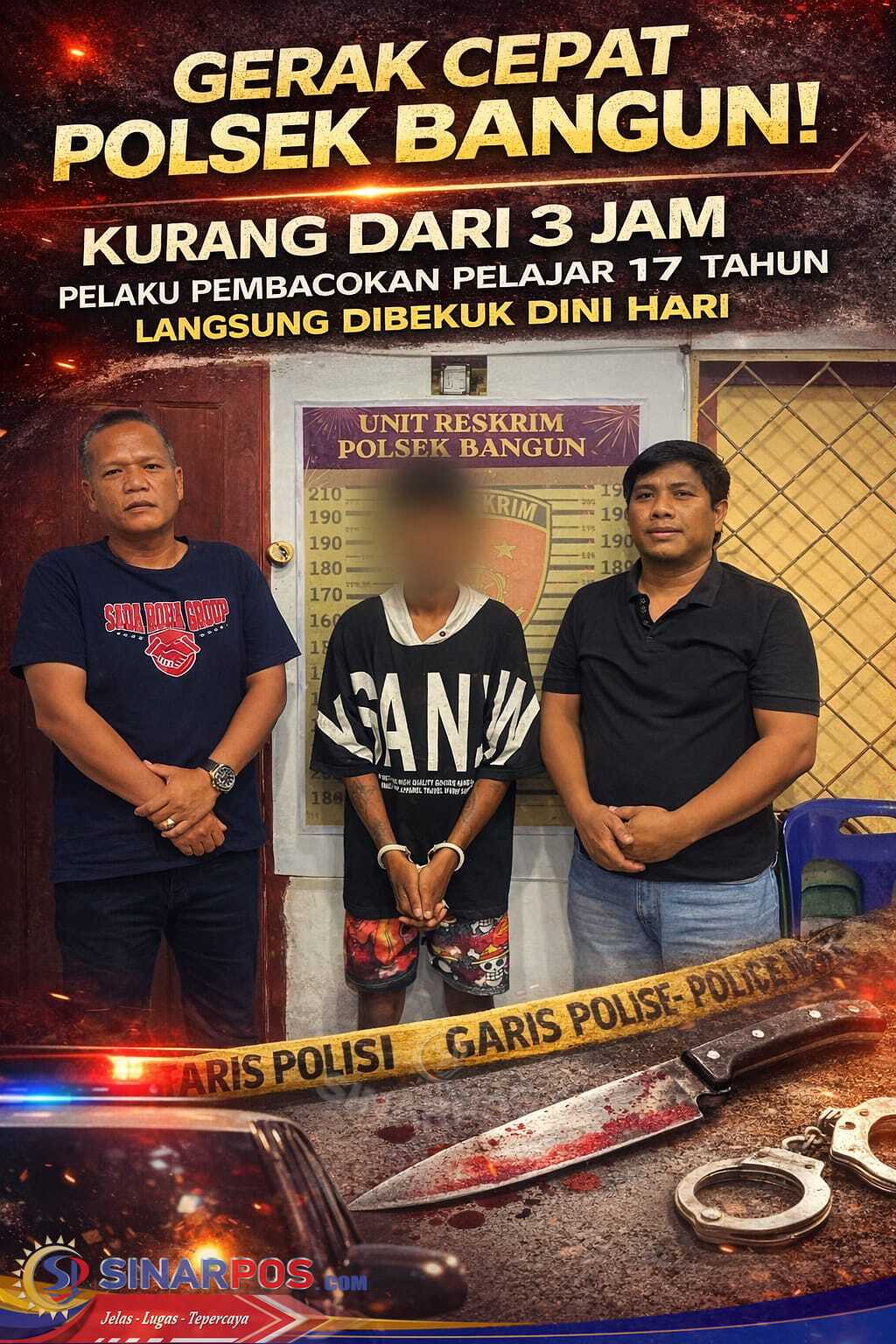 Gerak Cepat Polsek Bangun! Kurang dari 3 Jam Pelaku Pembacokan Pelajar 17 Tahun Langsung Dibekuk Dini Hari