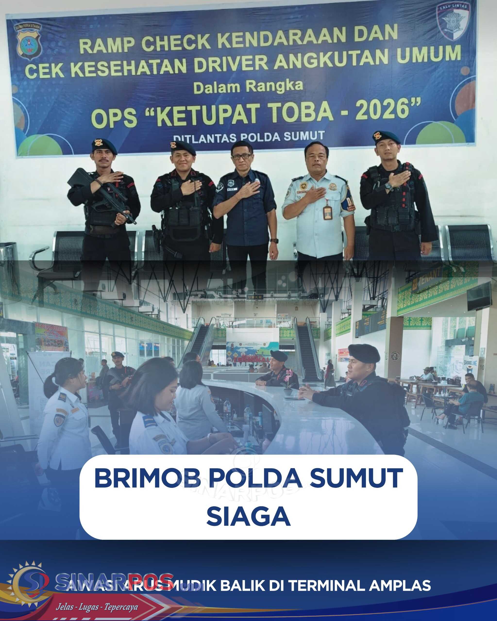 Brimob Polda Sumut Siaga Awasi Arus Mudik Balik di Terminal Amplas