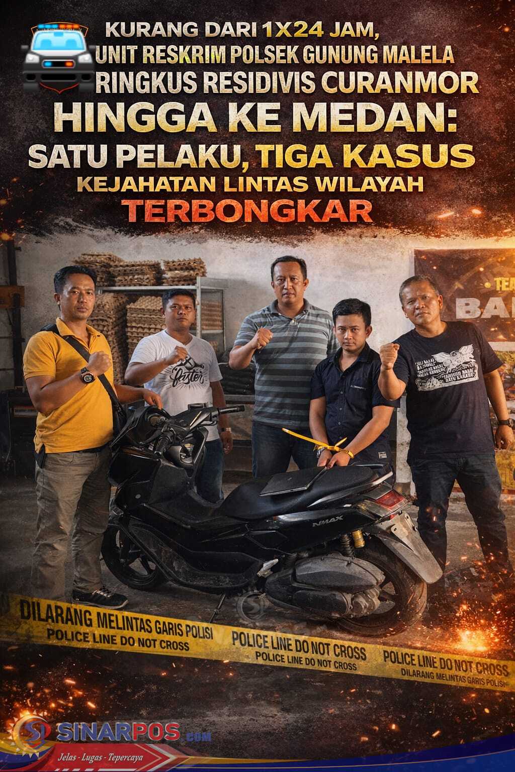 Kurang Dari 1×24 Jam, Unit Reskrim Polsek Gunung Malela Ringkus Residivis Curanmor Hingga Ke Medan: Satu Pelaku, Tiga Kasus Kejahatan Lintas Wilayah Terbongkar